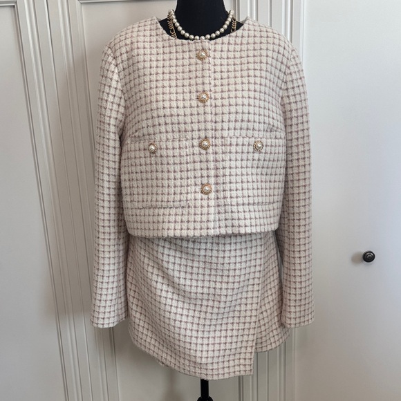 House of Harlow 1960 Cream and Pink Tweed Jacket and Skort Set - Picture 1 of 7